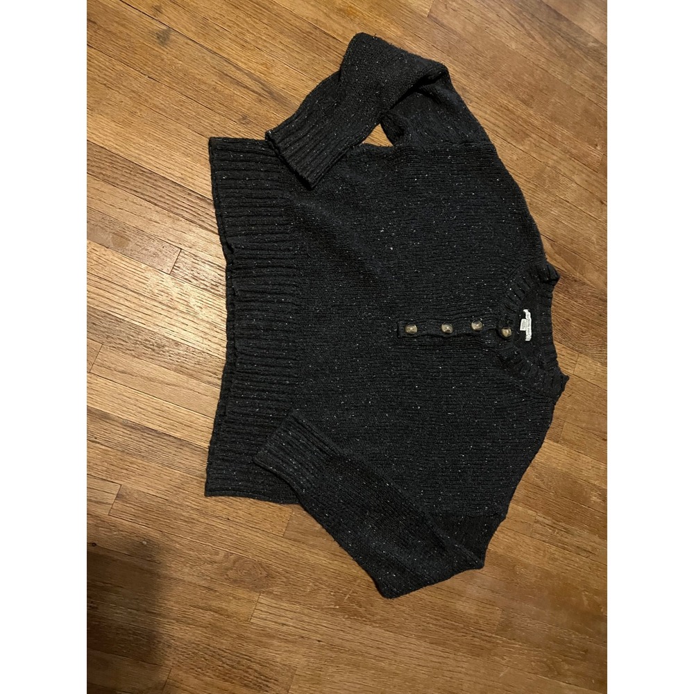 American Eagle Womens Gray Speckled Henley Button Knit Cropped Sweater Small